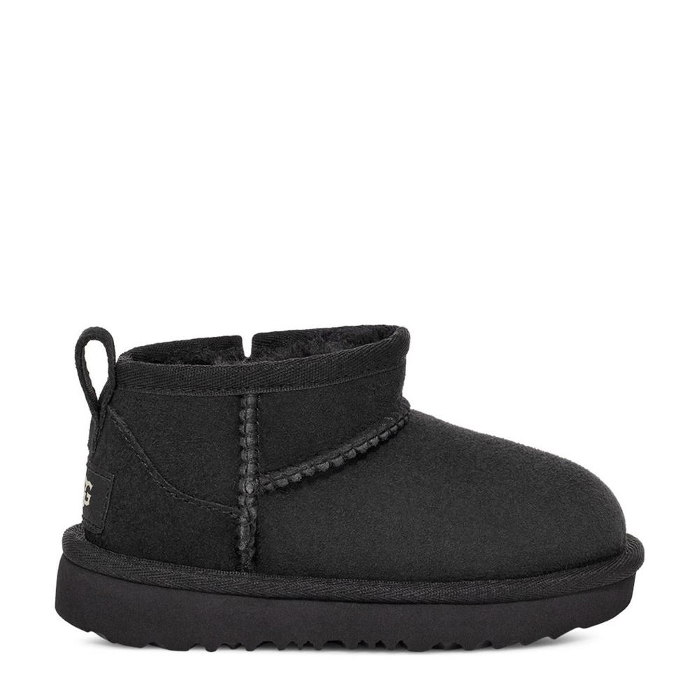Zwarte jongens en meisjes UGG Classic Ultra Mini Peuter Kleuter suède enkelboots met ritssluiting en effen
