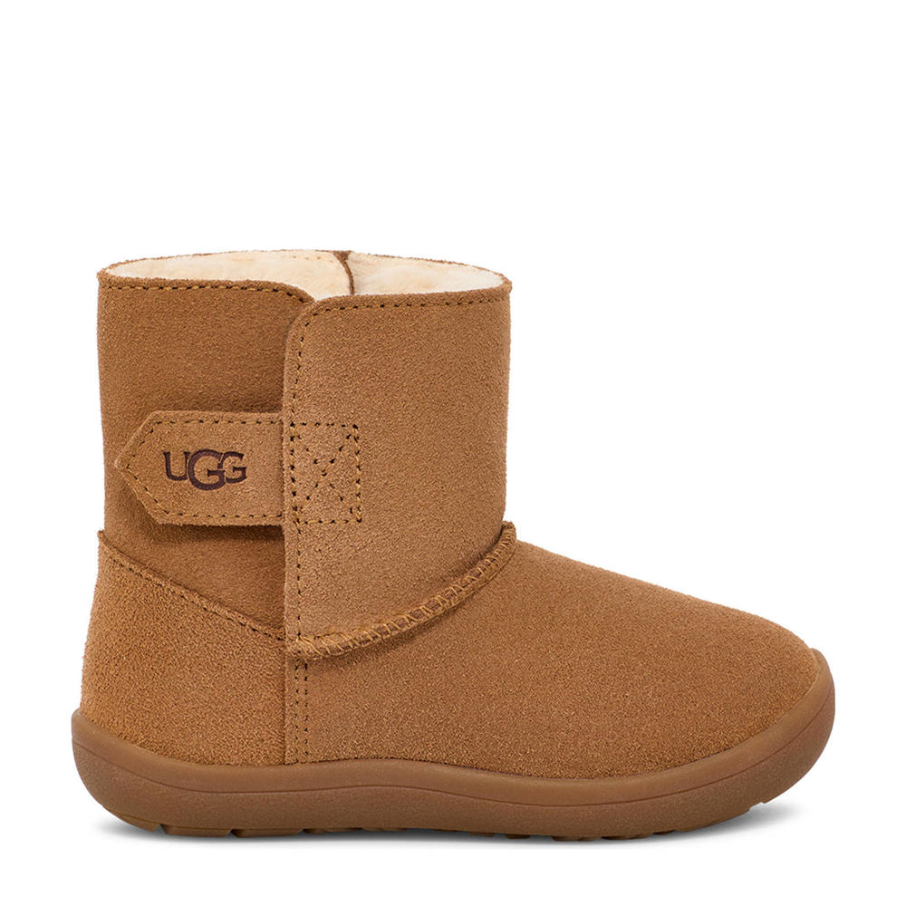Cognackleurige jongens en meisjes UGG T Keelan II suède enkelboots met klittenband en effen