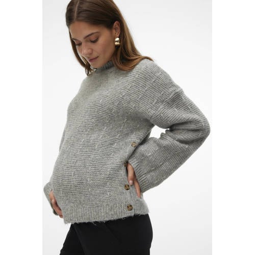 Mamalicious gebreide trui grijs Dames Polyester Ronde hals Effen XXL