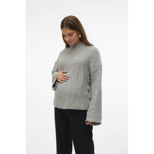 Mamalicious gebreide trui grijs Dames Polyester Ronde hals Effen XXL