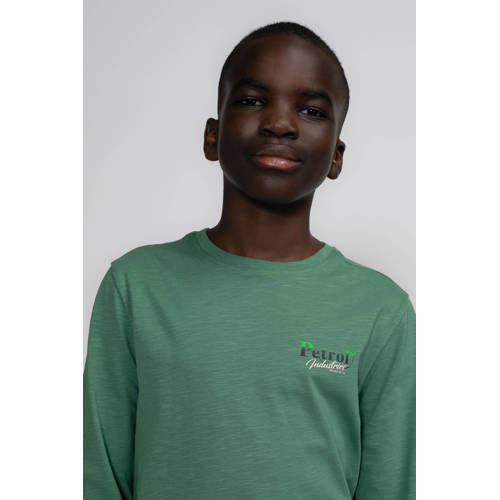 Petrol Industries longsleeve met backprint groen Jongens Katoen Ronde hals 140