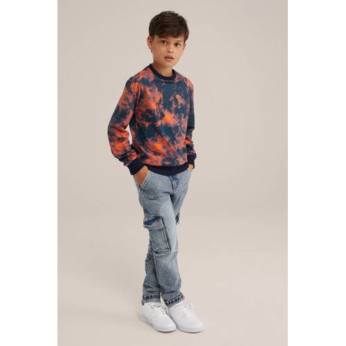 WE Fashion sweater donkerblauw Trui Jongens Katoen Ronde hals Tie-dye 122 128