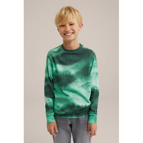 WE Fashion tie-dye longsleeve groen Jongens Katoen Ronde hals Tie-dye 122 128