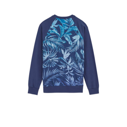 WE Fashion sweater donkerblauw Trui Jongens Katoen Ronde hals Blad 170 176