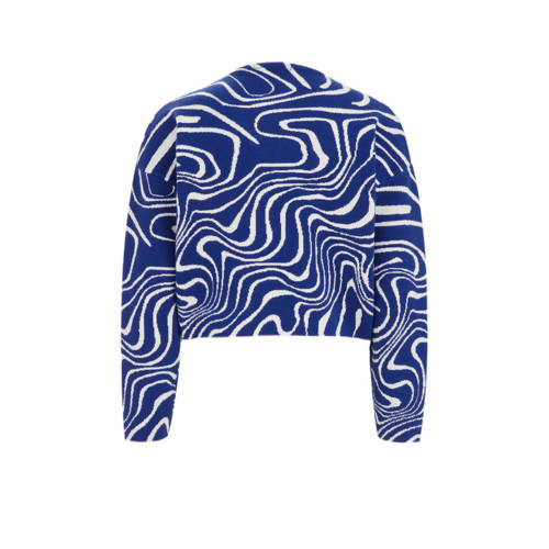 WE Fashion gebreide trui blauw Meisjes Viscose Opstaande kraag All over print 134 140