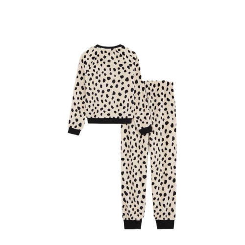 WE Fashion fleece pyjama met panterprint ecru zwart Panterprint 146 152