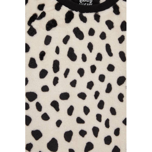 WE Fashion fleece pyjama met panterprint ecru zwart Panterprint 146 152