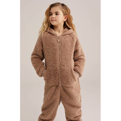 WE Fashion teddy onesie lichtbruin Effen - maat 170/176 afbeelding