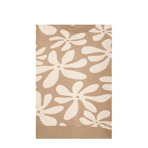WE Fashion gebreide trui beige Meisjes Viscose Ronde hals Bloemen 146 152