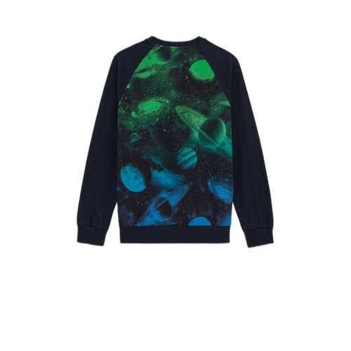 WE Fashion sweater donkerblauw Trui Jongens Katoen Ronde hals Printopdruk 170 176