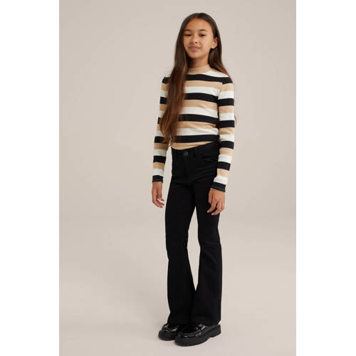 WE Fashion gestreepte longsleeve groen Meisjes Katoen Opstaande kraag Streep 98 104