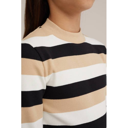 WE Fashion gestreepte longsleeve groen Meisjes Katoen Opstaande kraag Streep 98 104