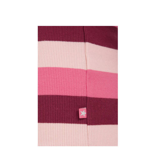 WE Fashion gestreepte longsleeve roze donkerroze Meisjes Katoen Opstaande kraag 146 152