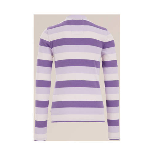 WE Fashion gestreepte longsleeve groen Meisjes Katoen Opstaande kraag Streep 98 104