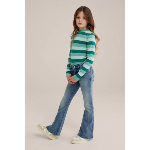 WE Fashion gestreepte longsleeve groen Meisjes Katoen Opstaande kraag Streep 146 152