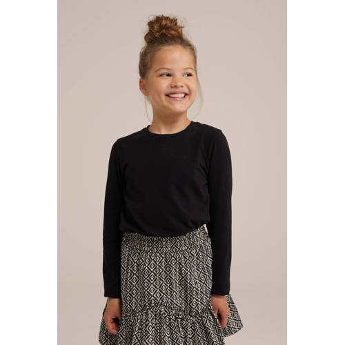 WE Fashion T-shirt black uni Zwart Meisjes Stretchkatoen Ronde hals Effen 170 176