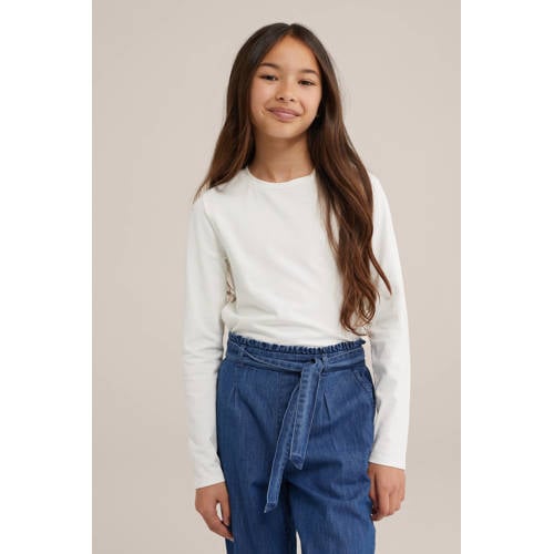 WE Fashion T-shirt wit Meisjes Stretchkatoen Ronde hals Effen 134 140