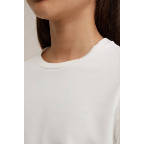 WE Fashion T-shirt wit Meisjes Stretchkatoen Ronde hals Effen 134 140