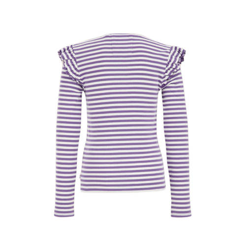 WE Fashion gestreepte longsleeve zwart wit Paars Meisjes Stretchkatoen Ronde hals 158 164