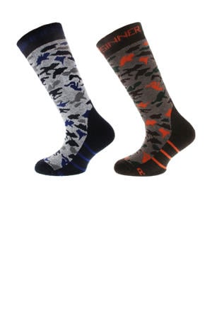 skisokken Camo - set van 2 grijs/zwart/bruin/rood