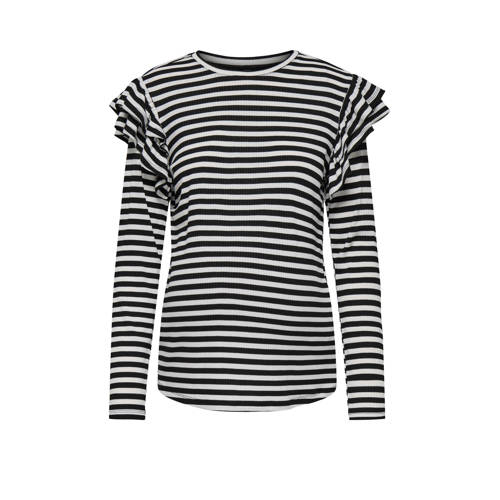 ONLY MATERNITY gestreepte zwangerschapslongsleeve OLMEVIE zwart wit Dames Polyester Ronde hals S