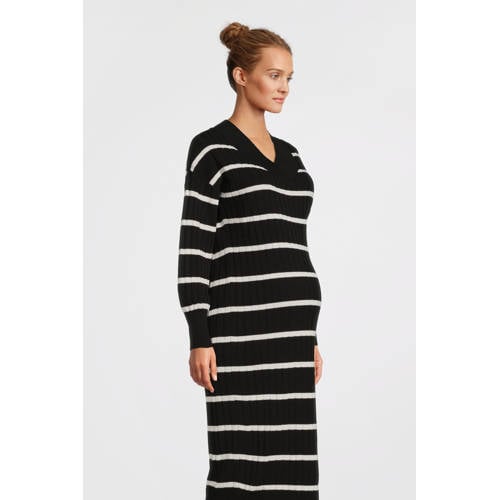 ONLY MATERNITY gestreepte zwangerschapsjurk OLMNEW zwart/wit Dames Acryl V-hals