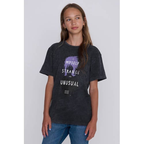 Coolcat T-shirt License Beetlejuice I Myself Acid Wash Zwart Meisjes Katoen Ronde hals