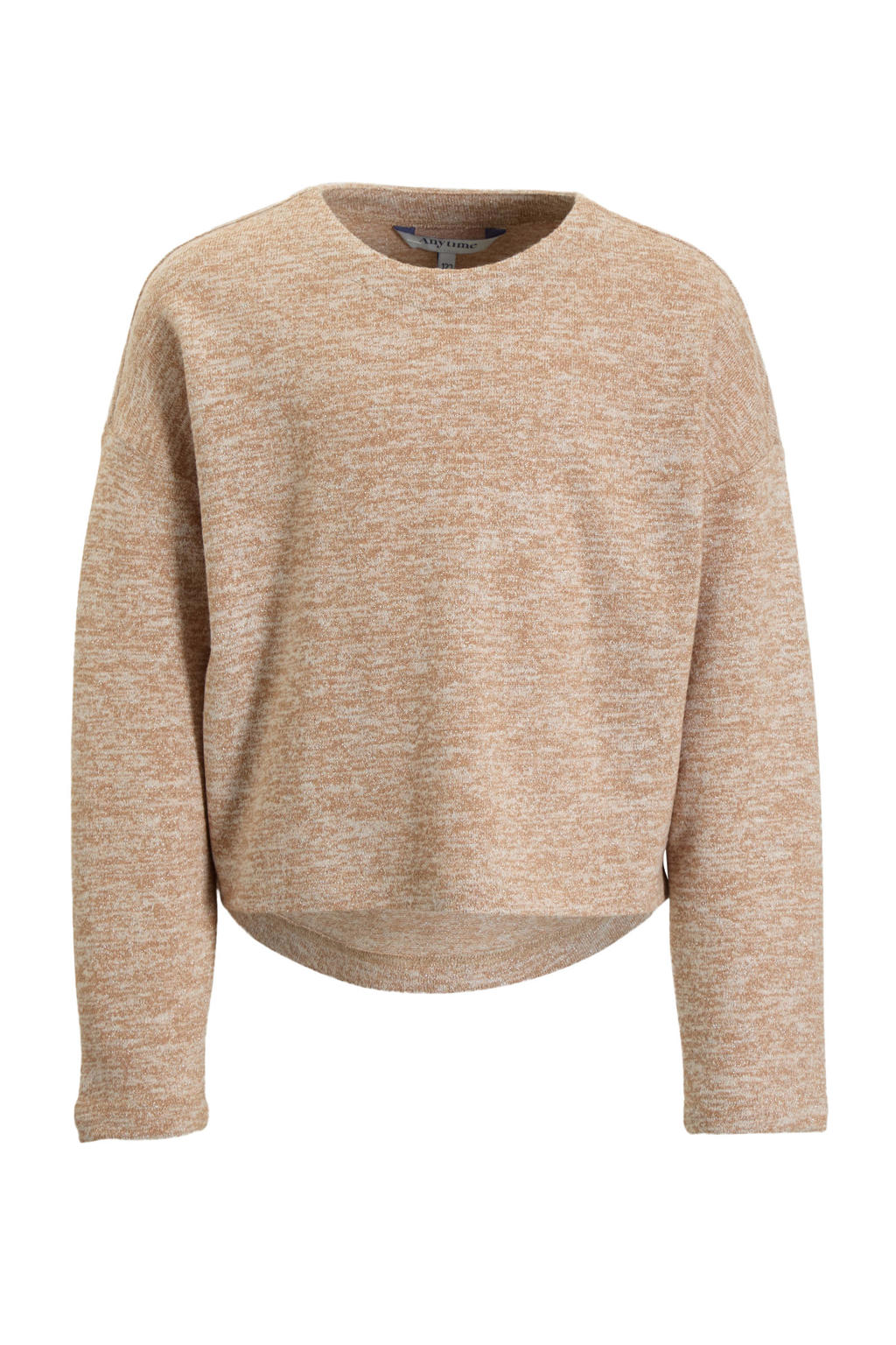 Beige meisjes anytime gebreide glitter trui lurex van polyester met effen, lange mouwen en ronde hals