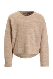 thumbnail: Beige meisjes anytime gebreide glitter trui lurex van polyester met effen, lange mouwen en ronde hals
