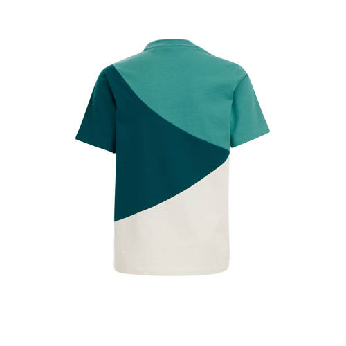 WE Fashion T-shirt groen wit Jongens Katoen Ronde hals Meerkleurig 134 140