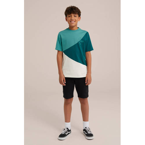 WE Fashion T-shirt groen wit Jongens Katoen Ronde hals Meerkleurig 134 140