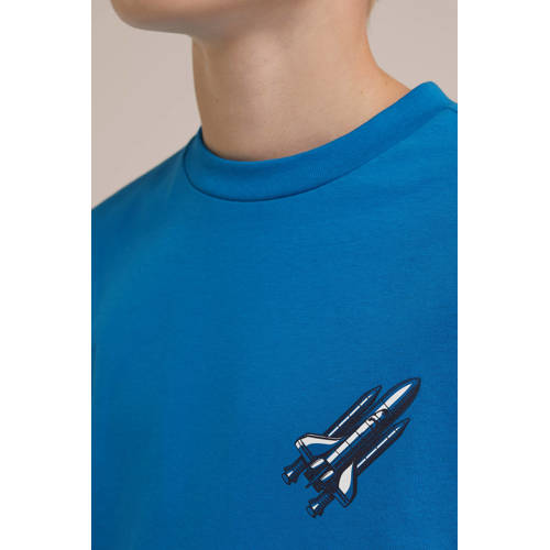 WE Fashion longsleeve met backprint blauw Jongens Katoen Ronde hals Backprint 92