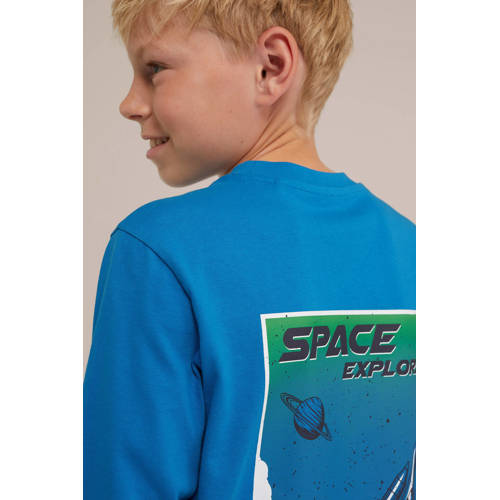 WE Fashion longsleeve met backprint blauw Jongens Katoen Ronde hals Backprint 92