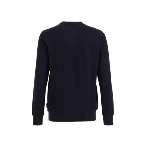 WE Fashion longsleeve met tekst donkerblauw Jongens Katoen Ronde hals Tekst 92