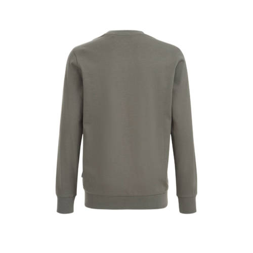 WE Fashion longsleeve met printopdruk grijsgroen Jongens Katoen Ronde hals 92