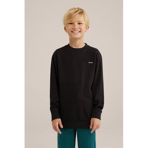 WE Fashion longsleeve zwart Jongens Katoen Ronde hals Effen 146 152