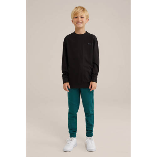 WE Fashion longsleeve zwart Jongens Katoen Ronde hals Effen 146 152