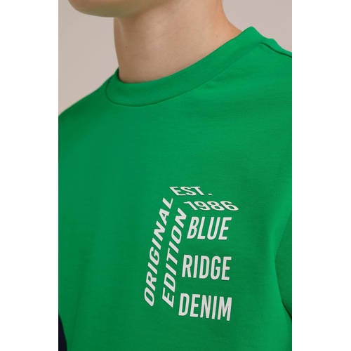 WE Fashion longsleeve groen wit blauw Jongens Katoen Ronde hals Meerkleurig 170 176