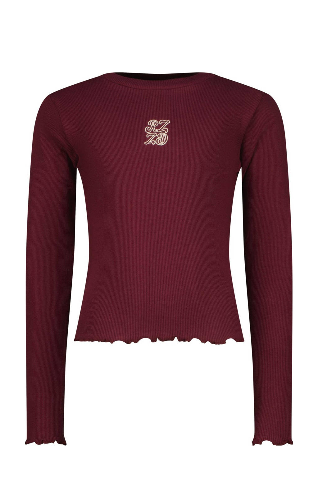 Rode meisjes Raizzed longsleeve van stretchkatoen met printopdruk, lange mouwen, ronde hals en geribde boorden