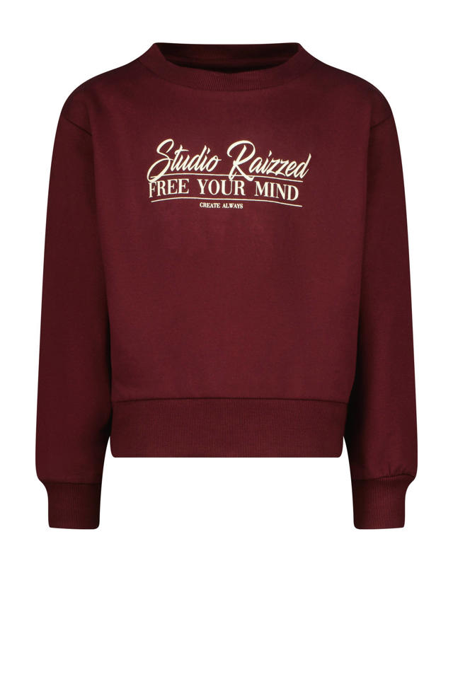Raizzed sweater Line met tekst donkerrood