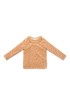 corduroy longsleeve met all over print en ruches zacht oranje