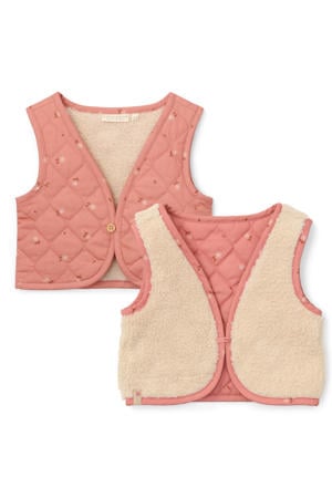 reversible teddy gilet met bloemen roze/ecru