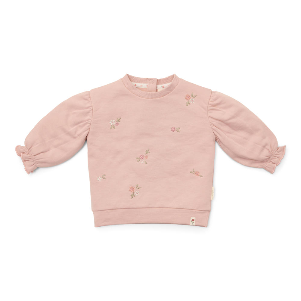 Roze meisjes Little Dutch longsleeve en ruches met printopdruk, lange mouwen, ronde hals en drukknoopsluiting