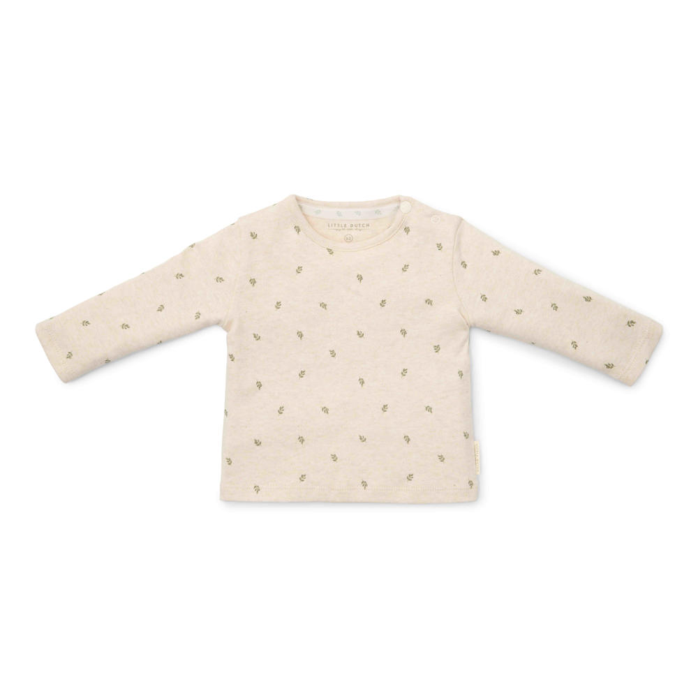 Beige en groene jongens en meisjes Little Dutch longsleeve van katoen met lange mouwen, ronde hals en drukknoopsluiting