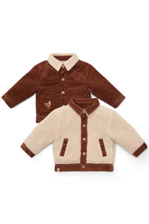 reversible tussenjas met teddy en corduroy bruin/ecru