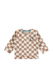 thumbnail: Camel en witte jongens Babyface geruite longsleeve van stretchkatoen met lange mouwen en ronde hals