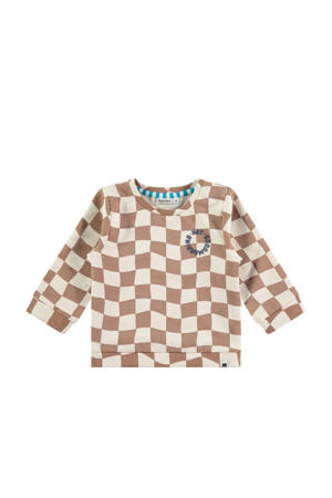 geruite longsleeve camel/wit