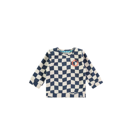 Babyface geruite longsleeve donkerblauw/wit Jongens Stretchkatoen Ronde hals
