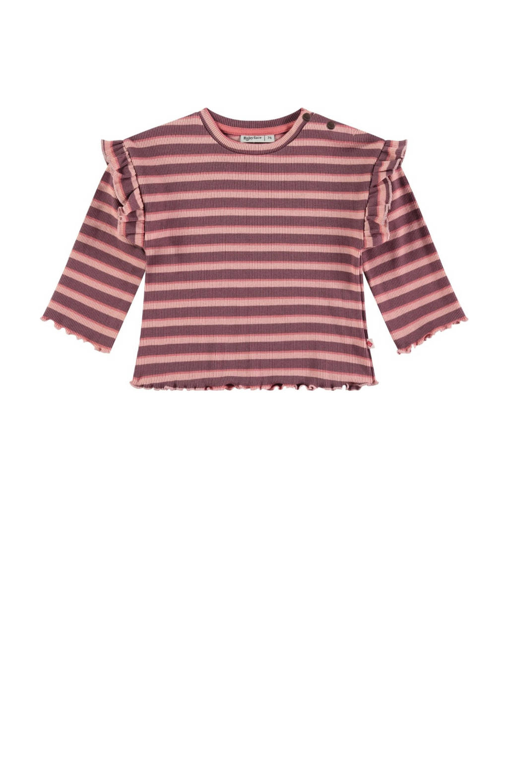 Roze en donkerrode meisjes Babyface gestreepte longsleeve van stretchkatoen met lange mouwen, ronde hals en textuur
