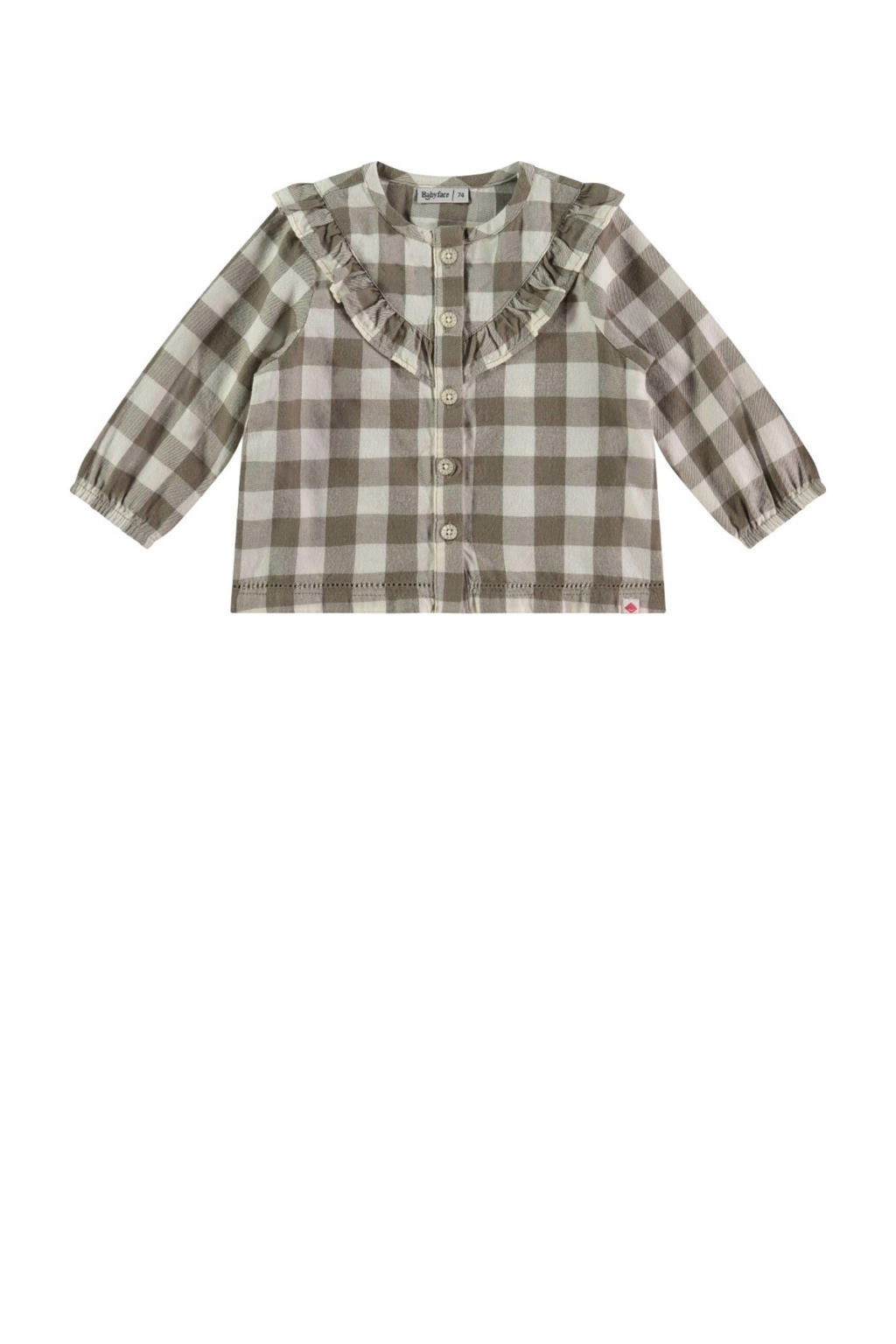 Olijfgroen en witte meisjes Babyface baby geruite blouse van katoen met lange mouwen, ronde hals, knoopsluiting en ruches